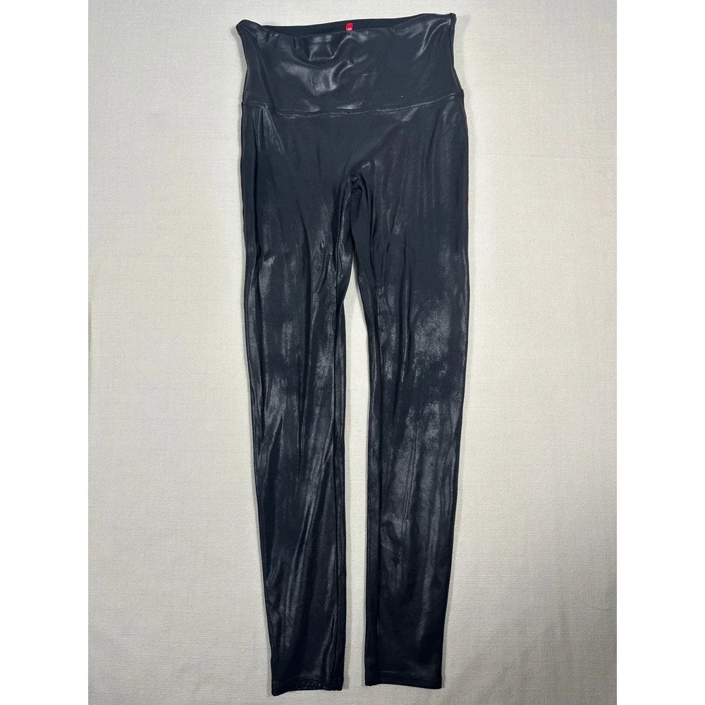Spanx Faux Leather Leggings Womens Large Black Excellent High Waist Compression